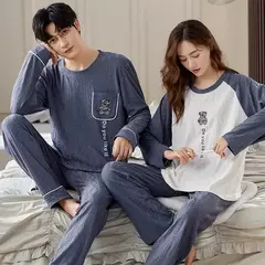 Conjunto pijama coreano de algodão masculino e feminino, pijama casual loungewear, roupa de casa outono - loja online
