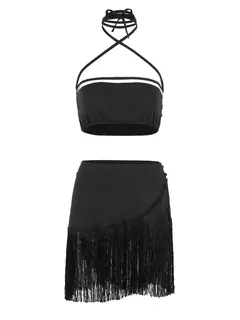 Imagem do Conjunto sexy de biquíni feminino, sutiã de renda, mini saia, férias de praia, fato de banho feminino casual, 2 peças, verão