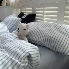 Minimalista listrado azul Duvet Cover, pequeno, fresco, estilo japonês, 4 Piece Set - Wolf Magazine