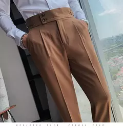 Homens estilo britânico ternos calças novo masculino sólido calças de cintura alta alta qualidade formal magro ajuste negócio casual terno calças - comprar online