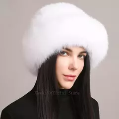 Chapéu de pele de vison genuíno para mulheres gorro de malha natural de luxo chapéu de malha artesanal pele de raposa real moda inverno quente, novo - Wolf Magazine