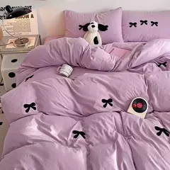Cute Pink Bows Embroidery Duvet Cover Set, Conjuntos de cama 3D Confortável Rainha Consolador, capas macias para meninas, crianças, adolescentes