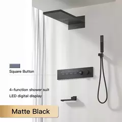 Sistema de chuveiro de bronze preto de luxo wall-mounted led display digital design frio & quente duplo-controle de 4 funções torneira de chuveiro de teto na internet