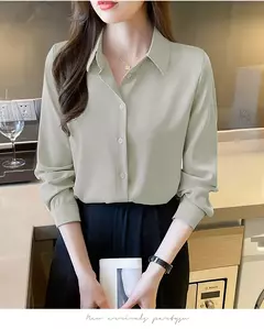 Imagem do Camisa coreana de manga comprida feminina, top sólido de chiffon, moda feminina, escritório, primavera, verão, C242