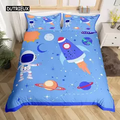 Conjunto de cama para meninos da aviação dos desenhos animados, astronauta Duvet Cover, Blue Sky Dream Quilt Cover, gêmeo, único, tamanhos duplos, fronha - Wolf Magazine