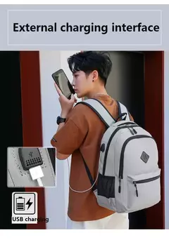 Imagem do Mochila de carregamento USB impermeável para homens, sacos traseiros do escritório do negócio, mochila para laptop casual, mochilas escolares masculinas, 15,6";;VERDADEIRO;;"CINZA