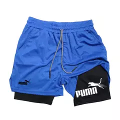 Calções de compressão de dupla camada respirável masculino, elásticos, de secagem rápida, multi-funcional, 2 em 1, verão, M-3XL - loja online