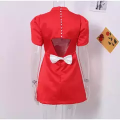 Mini vestido de nó de costas vermelho feminino, elegante com decote em O, manga curta, vestidos A, vestido feminino, nova moda, 2024