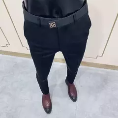 Imagem do Calças justas de estiramento formal masculinas, calças casuais, roupa de cor sólida, calças de terno fashion