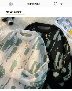 Camisola estampada retrô angustiada masculina, streetwear de hip hop, macacão de Natal masculino, roupa Y2K, moda outono - comprar online