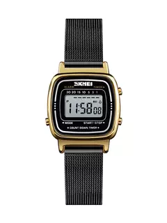 Skmei-Relógio de luxo em aço inoxidável para mulheres, contagem regressiva, relógio de pulso feminino, impermeável, relógio Chrono Digital, moda
