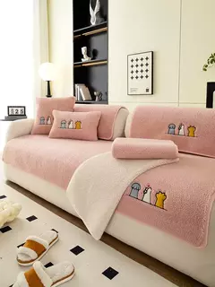 Non-Slip Cordeiro Plush Sofá Capa de Almofada, Tampa De Couro Universal, Grosso Reclinável, Pano Quente, Sala De Estar, Inverno