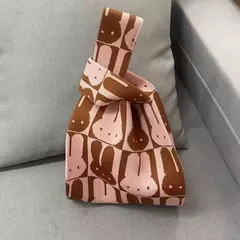 Saco de malha de nó animal para mulheres, gato coelho bonito sacola simples, bolsas de compras reutilizáveis para senhoras, moda