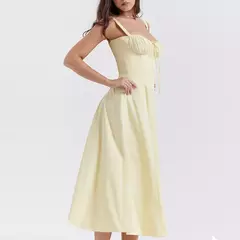 Imagem do Vestido de verão estampado floral, Laço frontal feminino, Gola quadrada, Vestido de coxa dividido, Cinta de praia, Vestido de noite, Novo