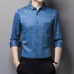 MaleArgyle-Camisas masculinas de vestido, alta qualidade, manga comprida, slim, camisa casual, gola virada para baixo, listras, single-breasted, novo - loja online