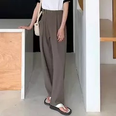 HELIAR-calça feminina de cintura alta, calça reta para senhoras do escritório, botão casual, calça preta solta, nova, outono - loja online