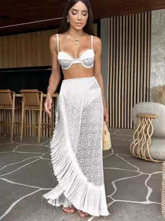 Conjunto de biquíni de três peças, sutiã acolchoado, borla, saia de praia de cintura alta, maiô de verão, moda sexy, monocromático - Wolf Magazine