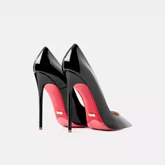 Bombas de couro genuíno para mulheres, fundo vermelho, dedo apontado, salto alto, estilete elegante, sapatos femininos, tendência luxuosa, 44, 2024 - comprar online
