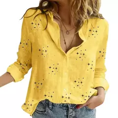 Elegantes camisas de linho de algodão mulheres casuais sólido botão blusas de lapela camisas primavera verão manga longa solta tops túnica blusas - comprar online