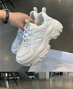 2024 novo verão preto chunky tênis casuais feminino nova moda plataforma sapatos esportivos femininos malha sapatos de plataforma de couro - comprar online