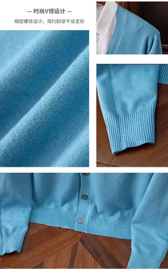Casaco de caxemira merino masculino, cardigã com decote em v, cor sólida, casaco de malha acolchoado, quente, casual, outono, inverno, 100%, 2024 - loja online