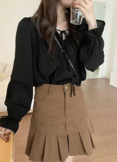 Xpqbb-Blusa de chiffon com decote em V para mulheres, camisas soltas com renda, manga comprida, babados, streetwear feminino, roupas coreanas, primavera e outono, 2024 - Wolf Magazine