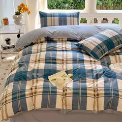 Xadrez Impresso Floral Bedding Set, Check Pattern, Cavalheiro, Capa de edredão, Fronha, Lençol, Quilt Cover, Single, Queen, King Size