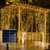 3m x 3m solar led cortina de luz da corda guirlanda luzes de natal casamento fada luz festa quintal jardim decoração iluminação do feriado