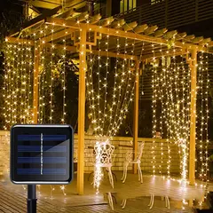 3m x 3m solar led cortina de luz da corda guirlanda luzes de natal casamento fada luz festa quintal jardim decoração iluminação do feriado