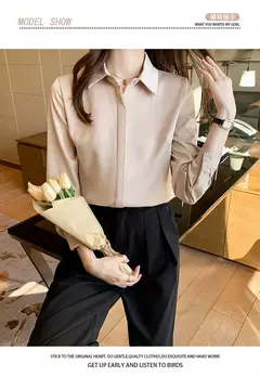 Primavera e Verão das Mulheres Manga Longa Commuter Profissional Sólida Chiffon Camisa Mulheres Tops Blusa Mulheres Camisas De Mujer C348