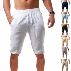 Imagem do Respirável Shorts De Linho De Algodão dos homens, Calças Masculinas Verão, Calças Curtas de Cor Sólida, Fitness Streetwear, S-3XL