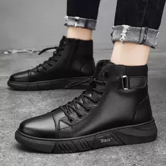Botas de tornozelo preto homens couro pu sapatos casuais para homens outono conforto plataforma botas de pele inverno botas de trabajo hombre