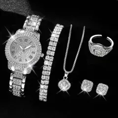Relógio de quartzo de strass de luxo feminino, hiphop moda, conjunto de jóias de pulso analógico, presente para a mãe, 6 peças - Wolf Magazine