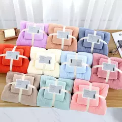 2 pcs/Set Luxo Super Large Toalha Alta Absorvente Soft Coral Fleece Toalha de Banho e Toalhas Rosto Conjunto para Adultos 70x140cm 35x75cm na internet