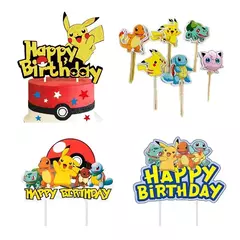 Topper de bolo pokémon, figura de anime, festa de pikachu, feliz aniversário, decoração de bolo pokémon, suprimentos, presente para crianças