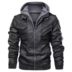 Nova moda masculina street wear jaquetas de couro da motocicleta chapéu destacável jaquetas de couro com capuz fino casacos de couro casuais 5xl na internet