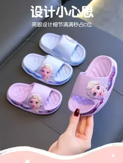 Disney-chinelos infantis de princesa Elsa congelados, sola macia antiderrapante, sandálias de banho internas, desenhos animados bonitos, verão na internet