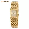BERNY-Relógio quartzo em aço inoxidável feminino, relógio de pulso quadrado feminino, pequeno relógio de ouro, moda casual e luxo