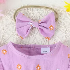Imagem do Macacão e cabeça de arco estampados em flores, confortável, fofo, multicolorido, bebê menina, moda verão, 0-2 anos de idade, 2 peças