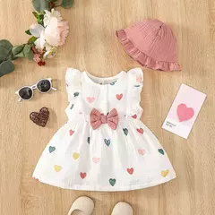 Vestido Sem Mangas do Recém-nascido com Chapéu, Conjunto de Roupas de Bebé Menina, Roupa Infantil Bonito, Love Print, Moda Verão, 0-9Months, 2Pcs - loja online