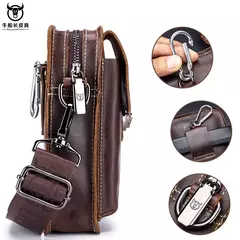 BULLCAPTAIN-Pacotes de Cintura de Couro Genuíno para Homens, Cinto Casual, Bolsa de Telefone Móvel 100% Couro Pequena Bolsa de Ombro - loja online