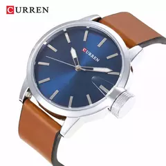 Curren-Relógio Quartz Masculino, Azul, Simples, Negócios, Marrom, Pulseira de Couro, Display Analógico, Relógios de Pulso Masculino, Presente Relógio, Moda, 8208