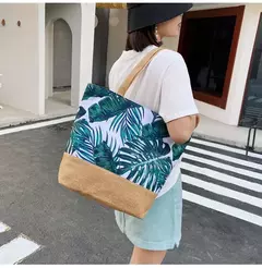 Bolsa de lona dobrável para mulheres, impressão de flores, grafite, bolsa de ombro, casual, tamanho grande, moda feminina