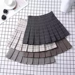 Minissaia plissada xadrez feminina, roupas pré-femininas, estética elegante e chique, linha A, estilo coreano, verão, 2022, feminina