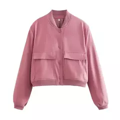 Imagem do Willshela-Jaquetas bomber monocromáticas femininas, casaco com bolsos, decote em v, peito único, mangas compridas, roupas chiques para senhora, moda feminina