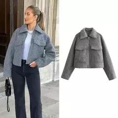 Jaqueta TRAF com fecho de correr para mulheres, casaco curto, casaco de Tweed, casaco demi-season, novo para outono e inverno - comprar online