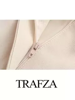 TRAFZA-Calças de fenda de perna reta feminina, calças de cintura alta com zíper, bolso traseiro, decoração fina, moda feminina, tricolor, novo - loja online