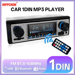 Hippcron 1 din rádio do carro estéreo mp3 reprodutor multimídia digital bluetooth fm áudio música usb cartão sd com no traço entrada aux 12v