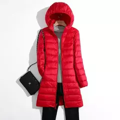 Casaco Puffer Longo Embalável Ultra Leve para Mulheres, Casaco Fino Coreano com Capuz, Feminino, Plus Size, 5XL, 6XL, 7XL, Outono, Inverno - Wolf Magazine