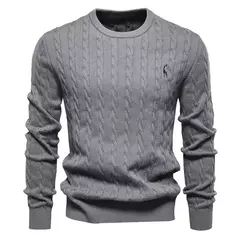 AIOPESON-Suéteres masculinos de algodão bordados em girafa, pulôver com gola redonda, clássico estampado torção, malha masculina - comprar online